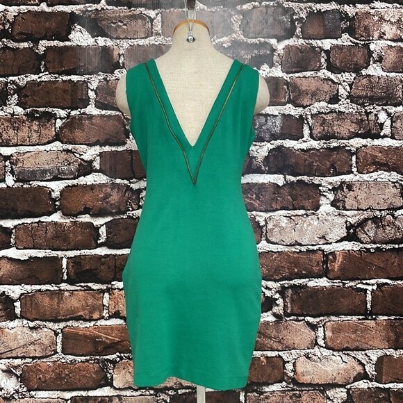 Zara Trafaluc Dress Sheath V Neck Midi Zip Detail Green Size Large L - Picture 10 of 16